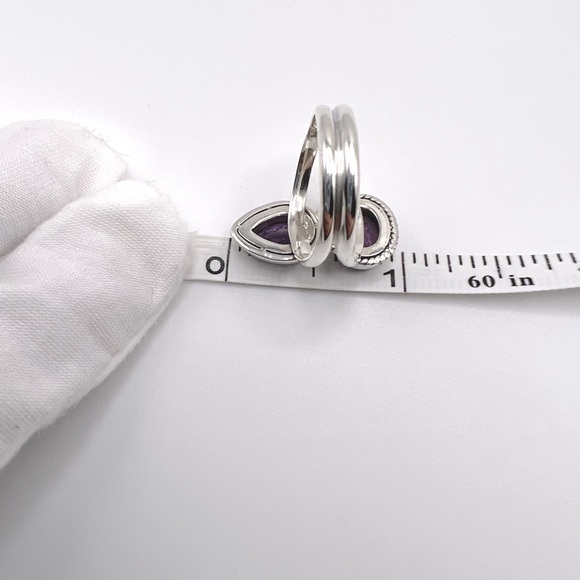 Genuine Faceted Amethyst Oval & Tear Drop .925 Sterling Silver Ring - Picture 12 of 17